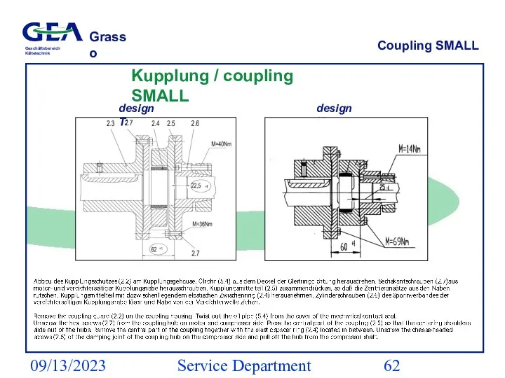 09/13/2023 Service Department (ESS) Coupling SMALL Kupplung / coupling SMALL design T: design K: