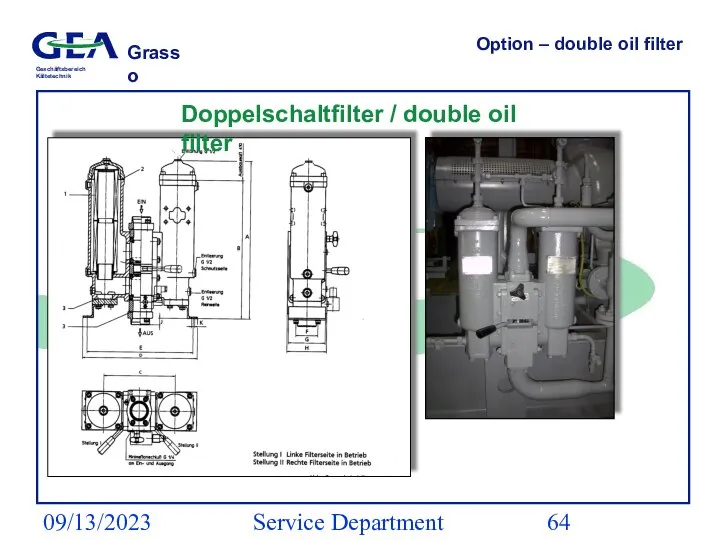 09/13/2023 Service Department (ESS) Option – double oil filter Doppelschaltfilter / double oil filter