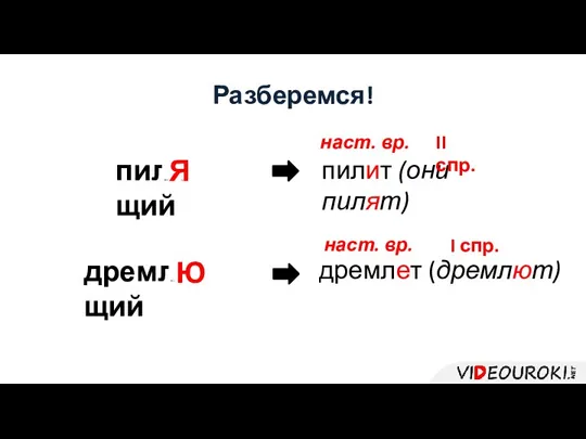 Разберемся! пил ? щий дремл ? щий наст. вр. пилит (они пилят)