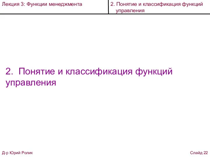 2. Понятие и классификация функций управления Д-р Юрий Ролик Слайд 22 Лекция