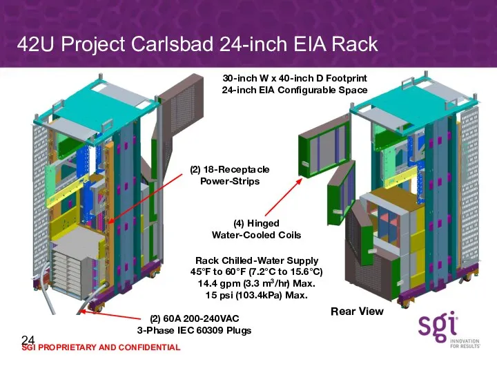 42U Project Carlsbad 24-inch EIA Rack 30-inch W x 40-inch D Footprint