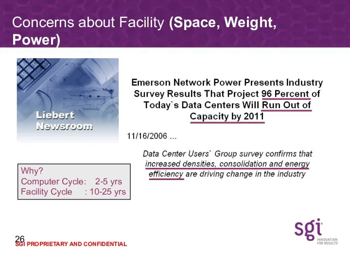 Concerns about Facility (Space, Weight, Power)