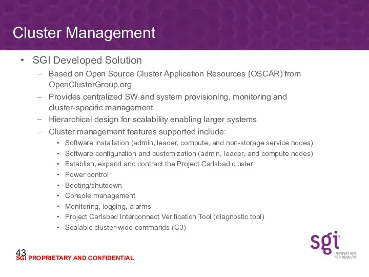 SGI Developed Solution Based on Open Source Cluster Application Resources (OSCAR) from