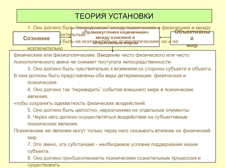 Свідомість «Промежуточная переменная» между психикой и объективным миром Объективный мир 1. Оно