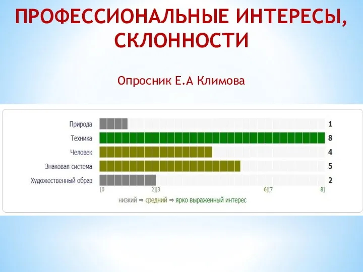 ПРОФЕССИОНАЛЬНЫЕ ИНТЕРЕСЫ, СКЛОННОСТИ Опросник Е.А Климова