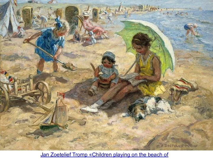 Jan Zoetelief Tromp «Children playing on the beach of Katwijk»