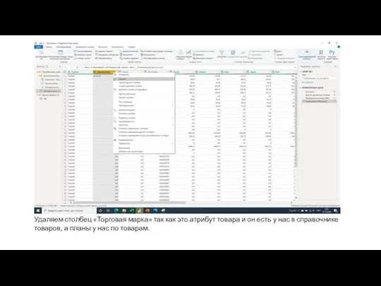 Удаляем столбец «Торговая марка» так как это атрибут товара и он есть