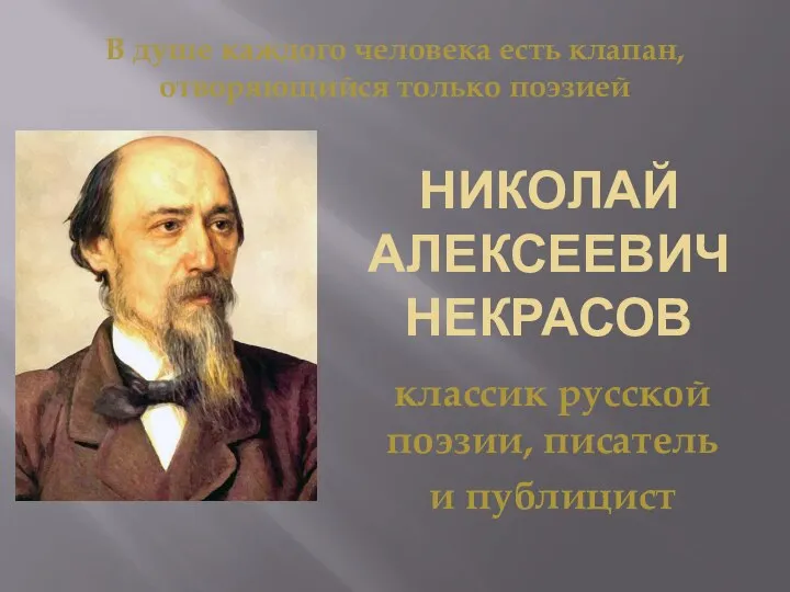 НИКОЛАЙ АЛЕКСЕЕВИЧ НЕКРАСОВ классик русской поэзии, писатель и публицист В душе каждого