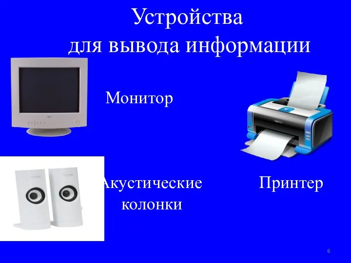 Акустические колонки Принтер Устройства для вывода информации Монитор