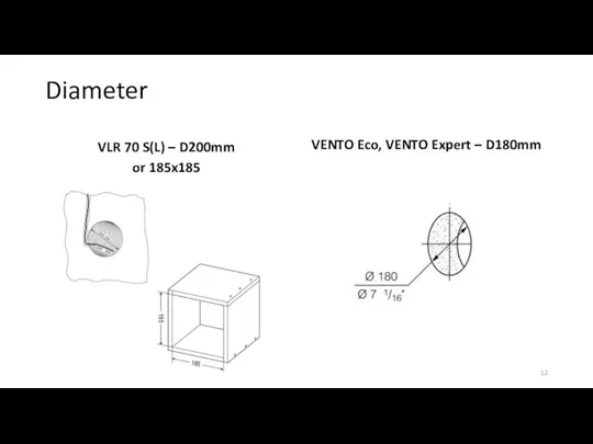 Diameter VLR 70 S(L) – D200mm or 185x185 VENTO Eco, VENTO Expert – D180mm