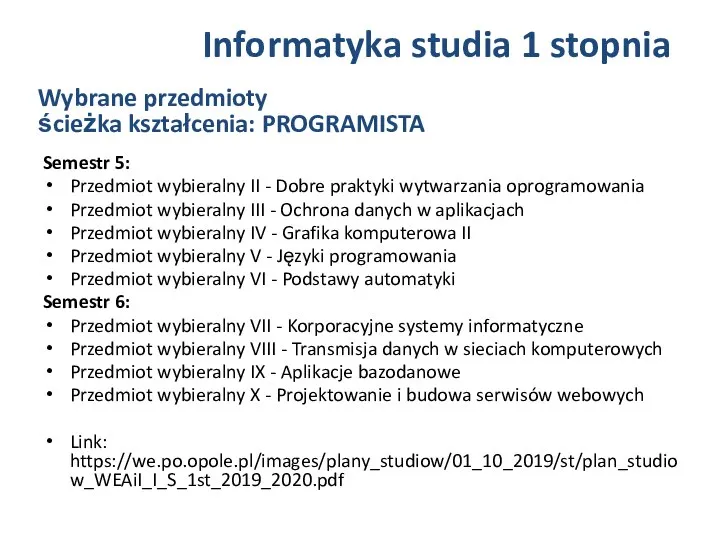 Semestr 5: Przedmiot wybieralny II - Dobre praktyki wytwarzania oprogramowania Przedmiot wybieralny