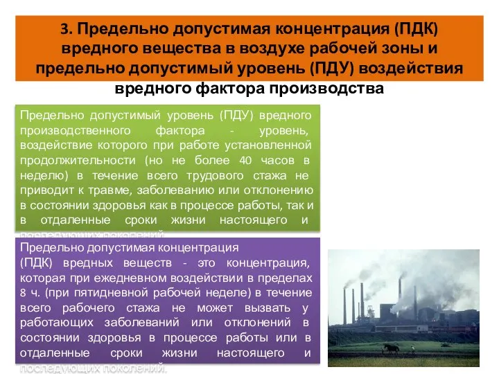 3. Предельно допустимая концентрация (ПДК) вредного вещества в воздухе рабочей зоны и