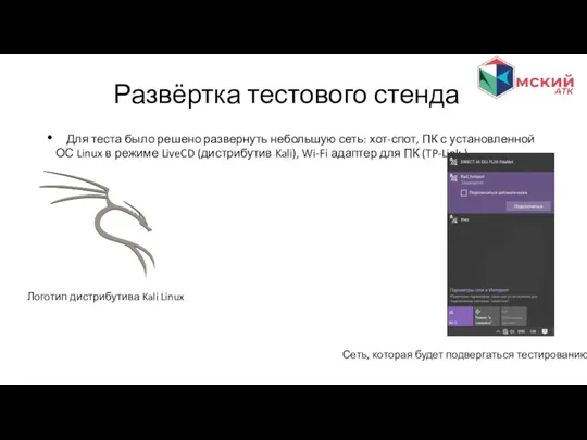 Для теста было решено развернуть небольшую сеть: хот-спот, ПК с установленной ОС