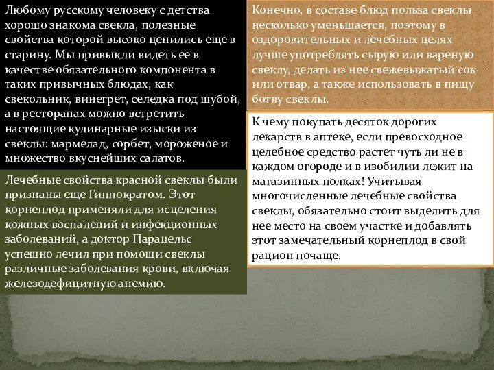 Любому русскому человеку с детства хорошо знакома свекла, полезные свойства которой высоко