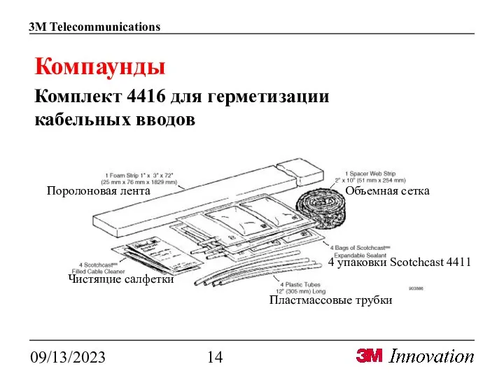 09/13/2023 Компаунды Комплект 4416 для герметизации кабельных вводов Поролоновая лента Пластмассовые трубки