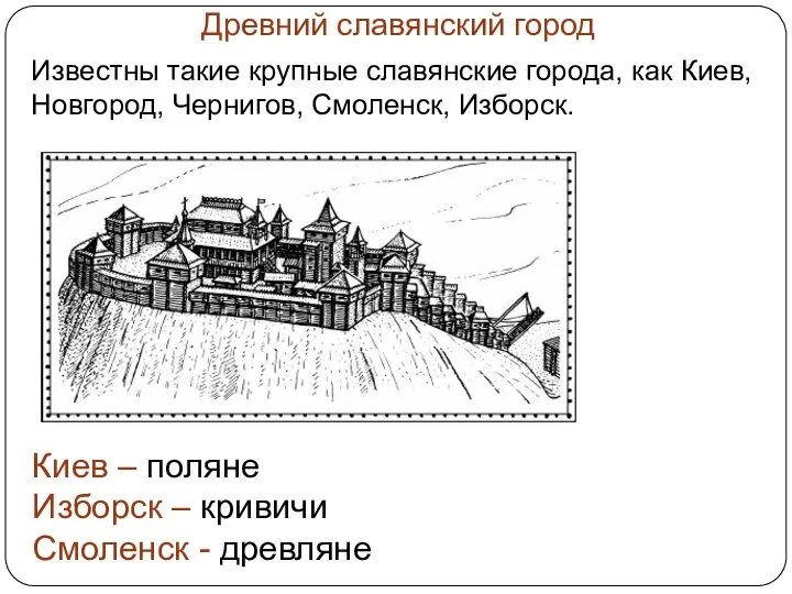 Древний славянский город Известны такие крупные славянские города, как Киев, Новгород, Чернигов,