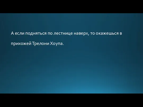 А если подняться по лестнице наверх, то окажешься в прихожей Трелони Хоупа.