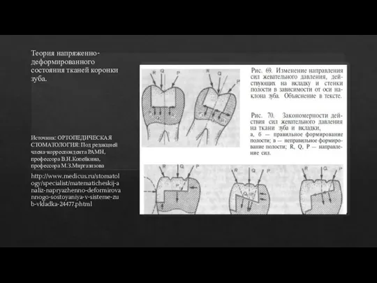 Теория напряженно-деформированного состояния тканей коронки зуба. Источник: ОРТОПЕДИЧЕСКАЯ СТОМАТОЛОГИЯ: Под редакцией члена-корреспондента