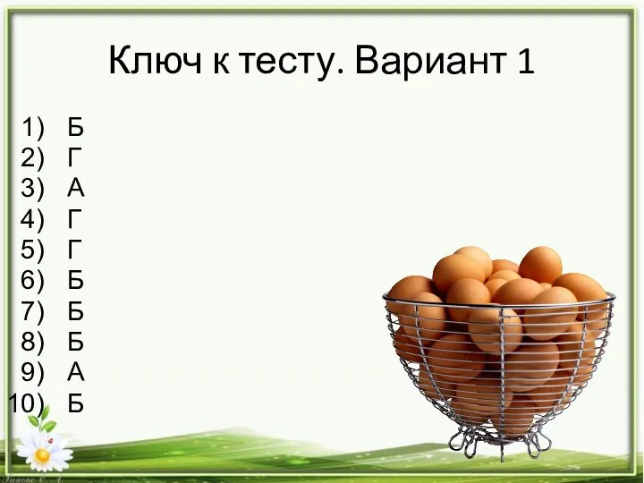 Ключ к тесту. Вариант 1 Б Г А Г Г Б Б Б А Б