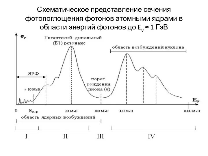 Схематическое представление сечения фотопоглощения фотонов атомными ядрами в области энергий фотонов до Eγ ≈ 1 ГэВ