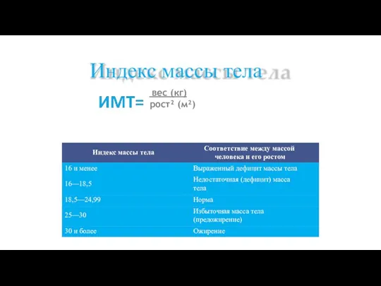 Индекс массы тела вес (кг) рост² (м²)