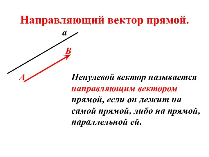 Направляющий вектор прямой. Ненулевой вектор называется направляющим вектором прямой, если он лежит