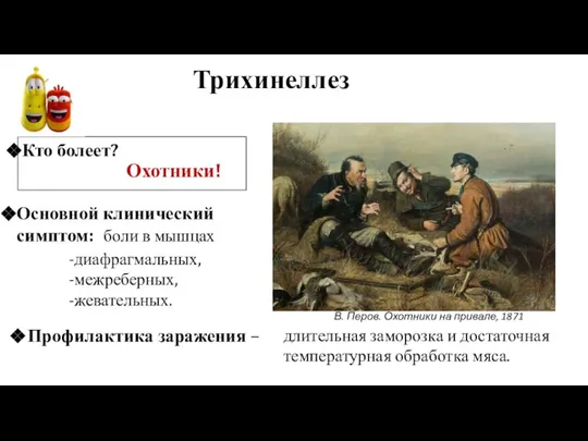 Трихинеллез Профилактика заражения – Кто болеет? Основной клинический симптом: Охотники! боли в