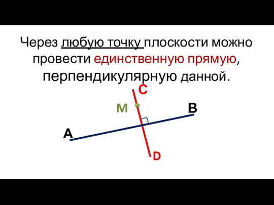 Через любую точку плоскости можно провести единственную прямую, перпендикулярную данной. А В M С D