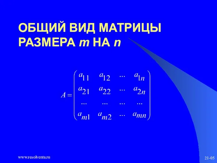 www.resolventa.ru 21-05 ОБЩИЙ ВИД МАТРИЦЫ РАЗМЕРА m НА n