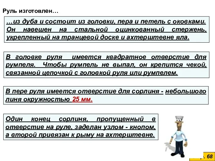 Руль изготовлен… Стр. 68 …из дуба и состоит из головки, пера и