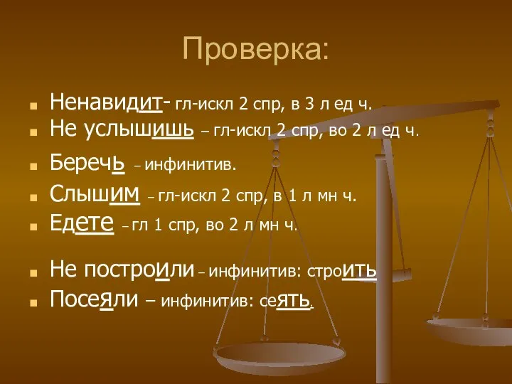 Проверка: Ненавидит- гл-искл 2 спр, в 3 л ед ч. Не услышишь