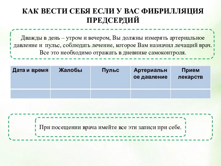 Дважды в день – утром и вечером, Вы должны измерять артериальное давление