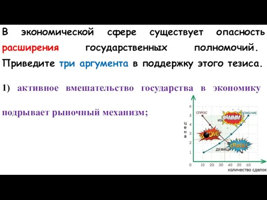 В экономической сфере существует опасность расширения государственных полномочий. Приведите три аргумента в