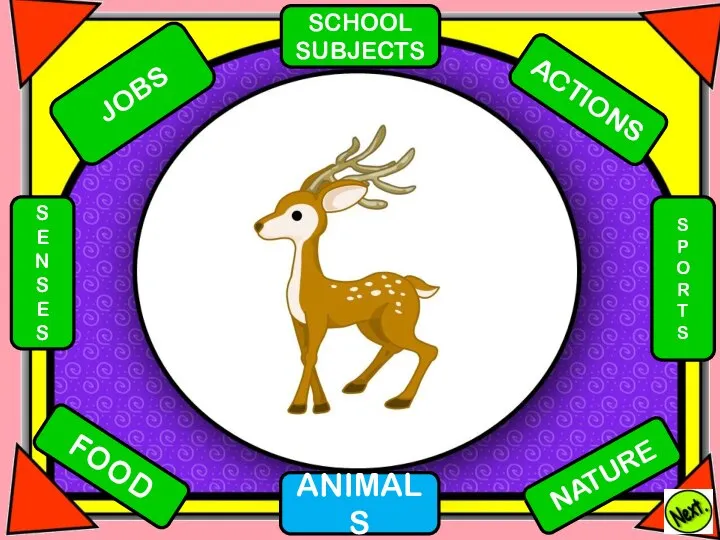 ACTIONS NATURE FOOD SCHOOL SUBJECTS ANIMALS S P O R T S