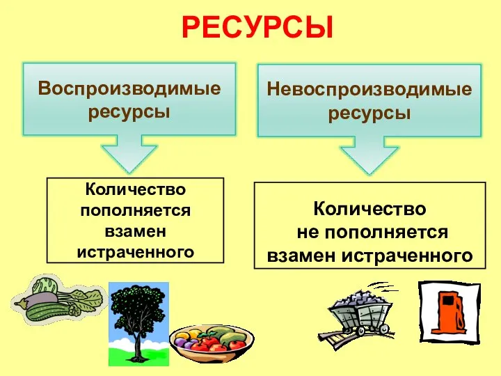 Количество пополняется взамен истраченного Количество не пополняется взамен истраченного РЕСУРСЫ