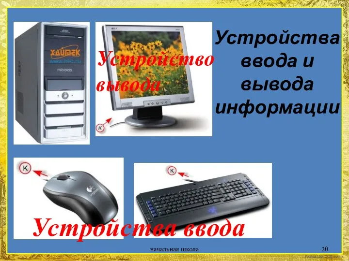 Устройства ввода и вывода информации начальная школа Устройства ввода Устройство вывода