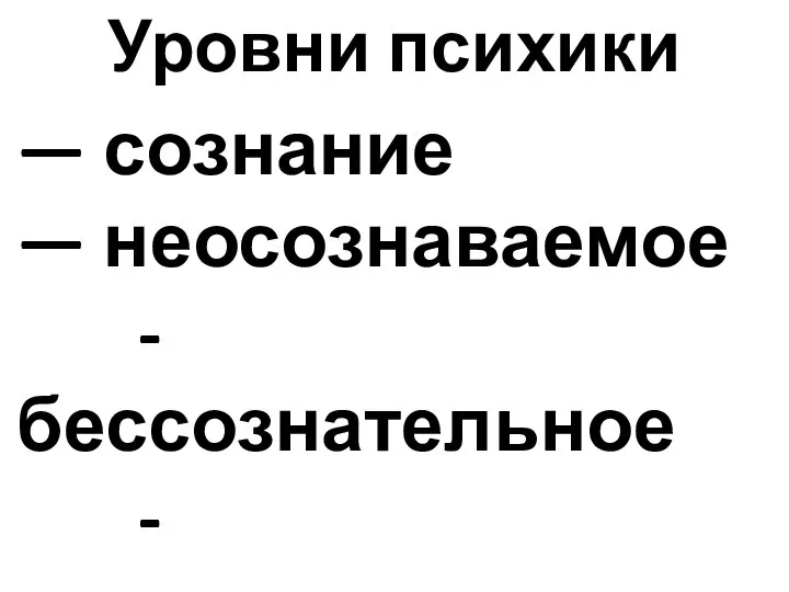 Уровни психики — сознание — неосознаваемое - бессознательное - надсознательное