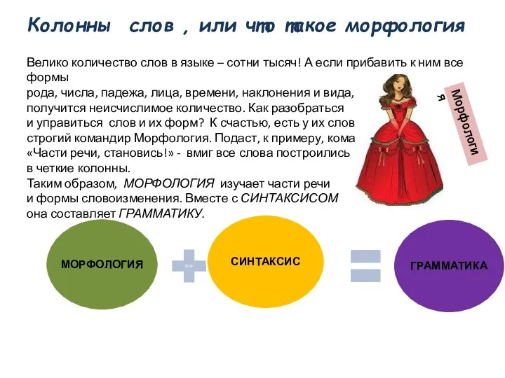 Колонны слов , или что такое морфология Велико количество слов в языке