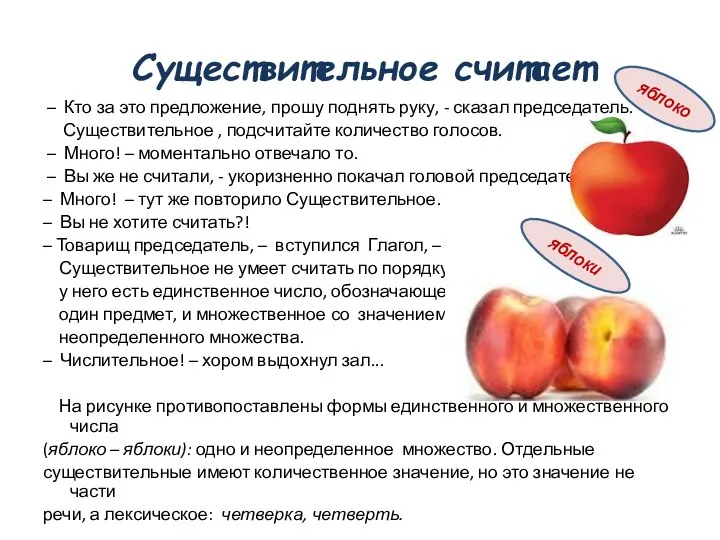 Существительное считает – Кто за это предложение, прошу поднять руку, - сказал