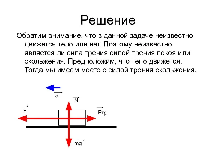 Решение Обратим внимание, что в данной задаче неизвестно движется тело или нет.