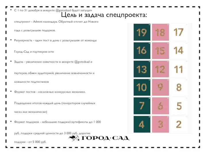 Цель и задача спецпроекта: С 1 по 31 декабря в аккаунте @gorodsad