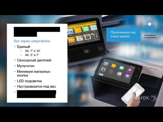 Интуитивно понятный интерфейс Как экран смартфона Единый A3: 7” и 10” A4: