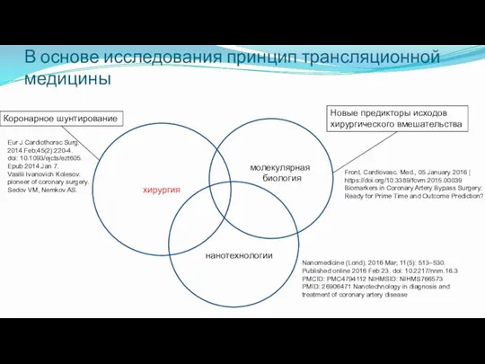 В основе исследования принцип трансляционной медицины Коронарное шунтирование Новые предикторы исходов хирургического