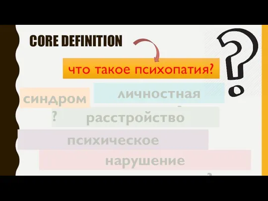 CORE DEFINITION что такое психопатия? личностная черта? расстройство личности? психическое расстройство? нарушение эмоциональности? синдром?