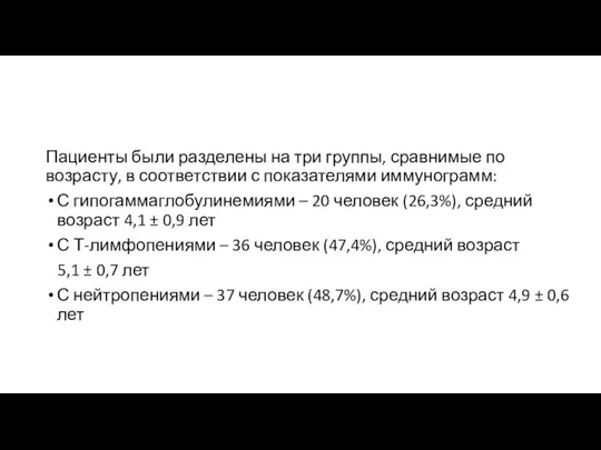 Пациенты были разделены на три группы, сравнимые по возрасту, в соответствии с