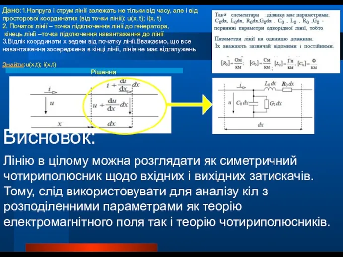 Висновок: Лінію в цілому можна розглядати як симетричний чотириполюсник щодо вхідних і