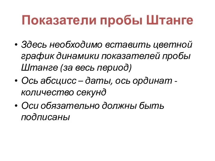 Показатели пробы Штанге Здесь необходимо вставить цветной график динамики показателей пробы Штанге