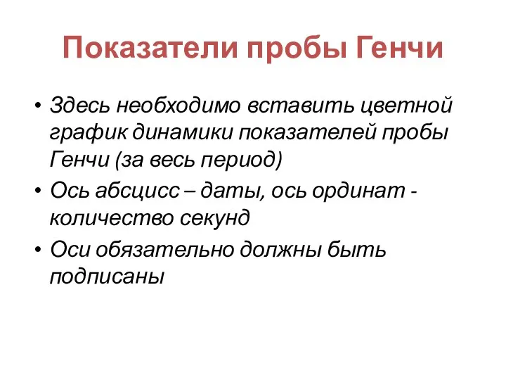 Показатели пробы Генчи Здесь необходимо вставить цветной график динамики показателей пробы Генчи