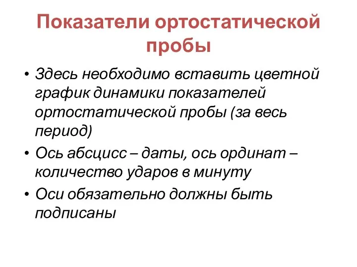 Показатели ортостатической пробы Здесь необходимо вставить цветной график динамики показателей ортостатической пробы