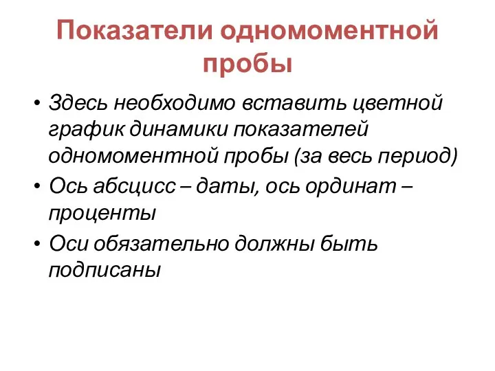 Показатели одномоментной пробы Здесь необходимо вставить цветной график динамики показателей одномоментной пробы